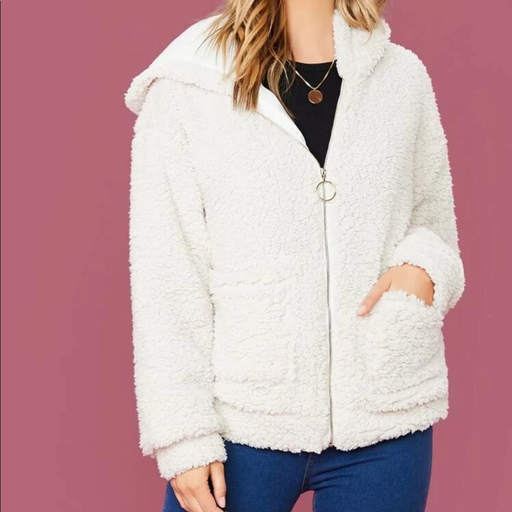 Shein white teddy jacket